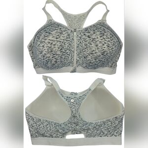 Layer 8 Front-Zip 2X Sports Bra Maximum Support Gray Print 3392-Z